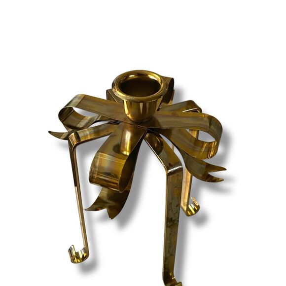 Bows Galore Vintage 1980's Brass Bow Candle Stick Holders Set of 3 Christmas - Picture 4 of 13